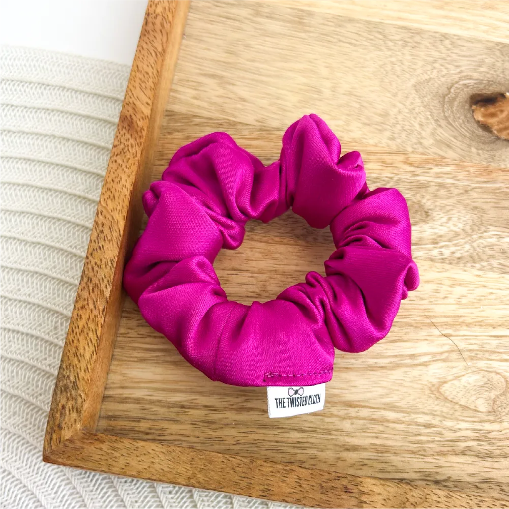 Small Dark Fuchsia Satin Scrunchie