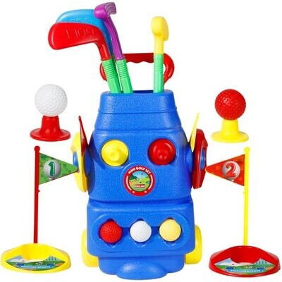 Kids Golf Set Golf Cart with Wheels | 4 Colorful Golf Clubs 3 Balls 2 Practice Holes with Flags &amp; 2 Golf Tees | Toddler Golf Set Sports Toy Kit for Boys &amp; Girls