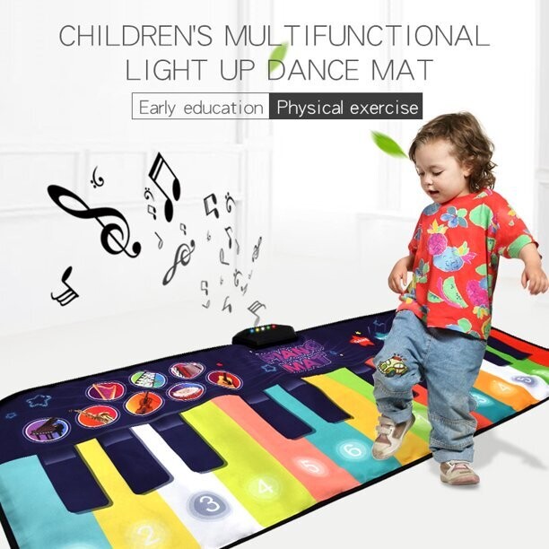 Keyboard Play Mat Music Dance Mat with 8 Musical Instruments Sounds Floor Piano Mat for Kids and Toddlers
