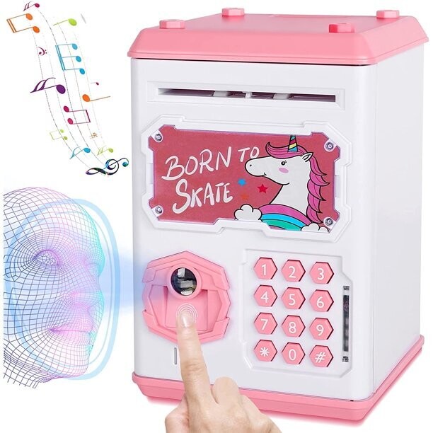Piggy Bank Girls Toys Money Bank Fingerprint &amp; Face Scan Password Code Lock Cash Coin ATM Bank Birthday Gifts for 3 4 5 6 7 8 9 10 Years Old Girls