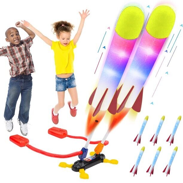 Rocket Launcher for Kids, Outdoor Duel Game Foam Jump Rocket Launcher Toy with 8 Flashing Foam Rockets for 5, 6, 7, 8 Ages Boys or Girls Birthday Toy &amp; STEM Gifts
