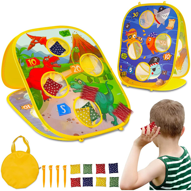 Kids Toys Dinosaur Bean Bag Toss Game Toys for 3-6 Years Old Boys Girls Collapsible Double Sided Indoor Outdoor Cornhole Toddlers Gift Birthday Christmas