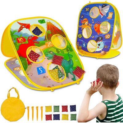 Kids Toys Dinosaur Bean Bag Toss Game Toys for 3-6 Years Old Boys Girls Collapsible Double Sided Indoor Outdoor Cornhole Toddlers Gift Birthday Christmas