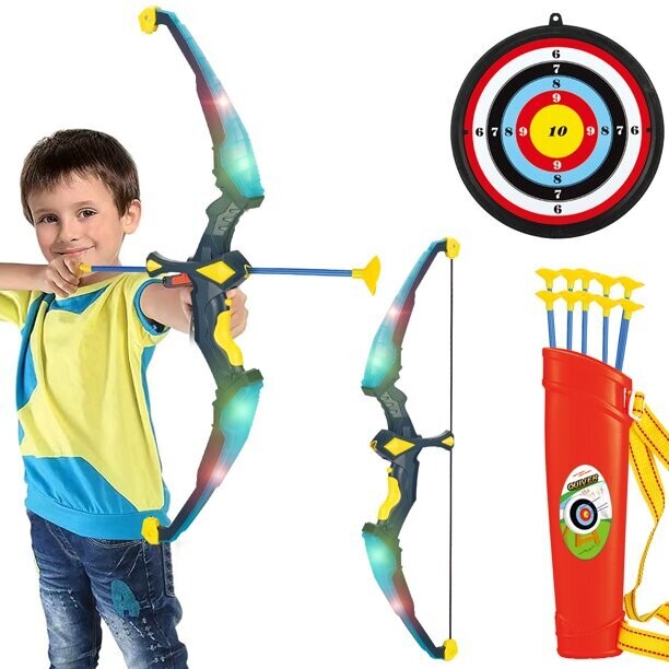 Kids Sport Toys Bow and Arrow LED Light Up Archery Set with 10 Suction Cup  Arrows