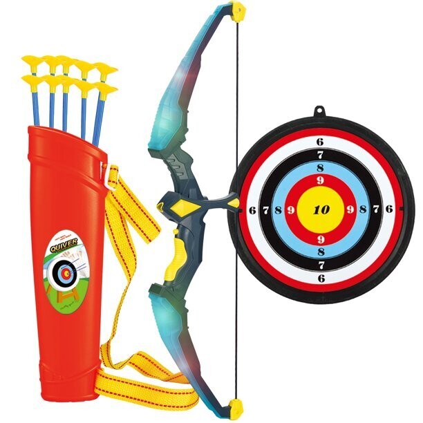 Kids Sport Toys Bow and Arrow LED Light Up Archery Set with 10 Suction Cup Arrows Target &amp; Quiver Indoor and Outdoor Toys for Toddler Children Boys Girls