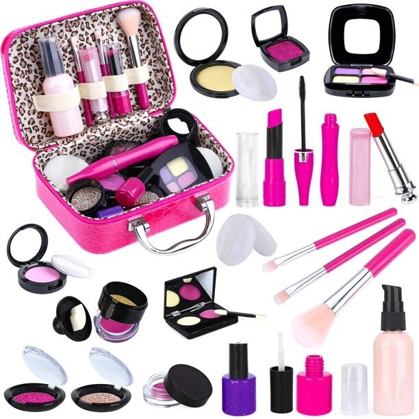 Pretend Makeup Kit for Girls, Kids Pretend Play Makeup Set - with Cosmetic Bag for Birthday Christmas, Toy Makeup Set for Toddler, Little Girls Age 3+(Not Real Makeup)