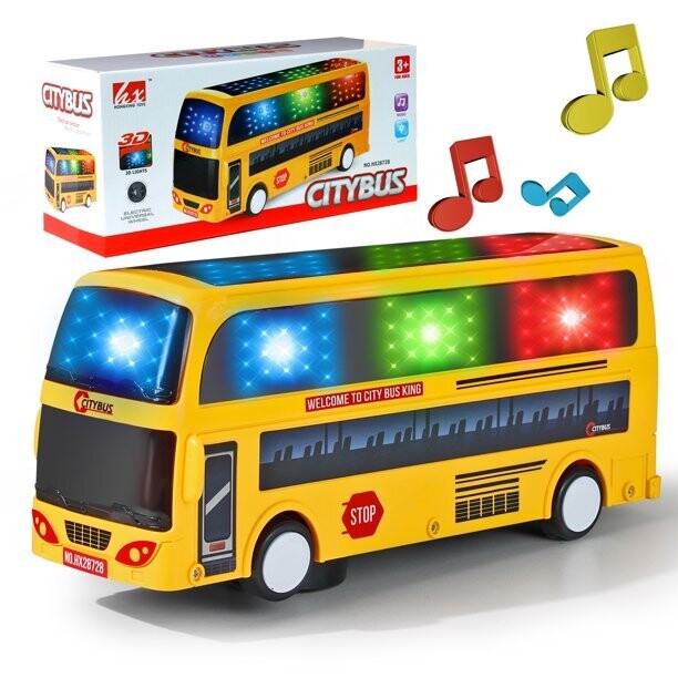 Model City Bus Toys for Kids Yellow Toy Vehicle Toddlers with Flashing LED Lights and Music Boys and Girls
