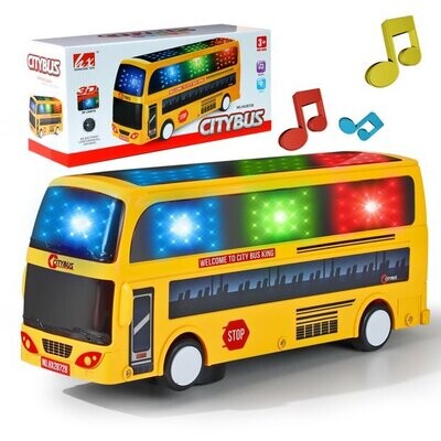 Model City Bus Toys for Kids Yellow Toy Vehicle Toddlers with Flashing LED Lights and Music Boys and Girls