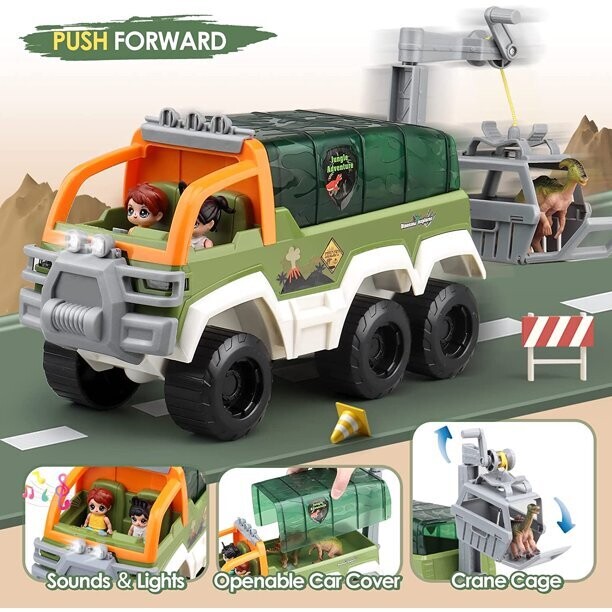 Dinosaur Truck Toys with Music and Growl Preschool Toys Toddler Gifts for 3 4 5 6 7 Years Old Boys and Girls