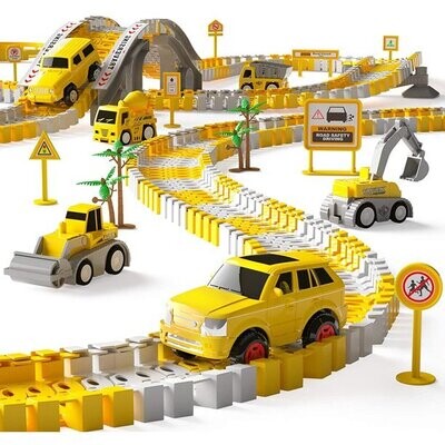 226pcs Construction Themed Race Tracks Set, Flexible Trains Tracks With 2 Race Trucks, Toy Cars Set for 3 4 5 6 7 Years Old Child Kids Boys and Girls, Road Race Playset for Christmas Birthday Gift