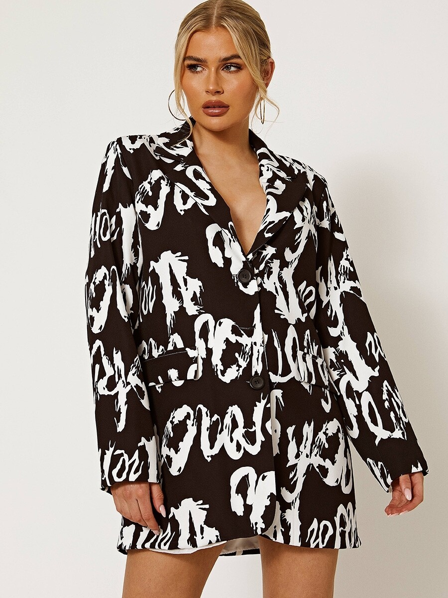 Graffiti Print Oversized Blazer Dress