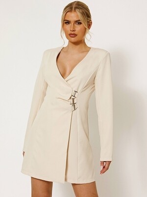 Wrap Front Blazer Dress With Buckle Detail