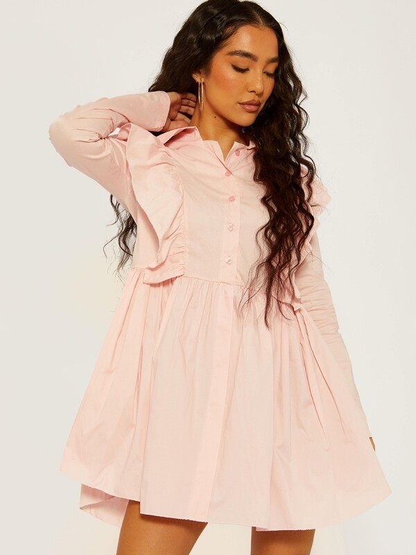 Ruffle Trim Shirt Dress

