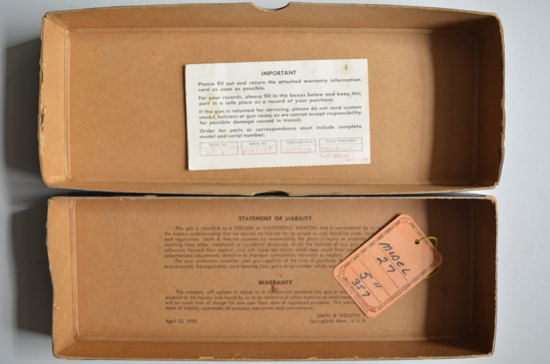 S&W	two-piece blue box with metal reinforced corner