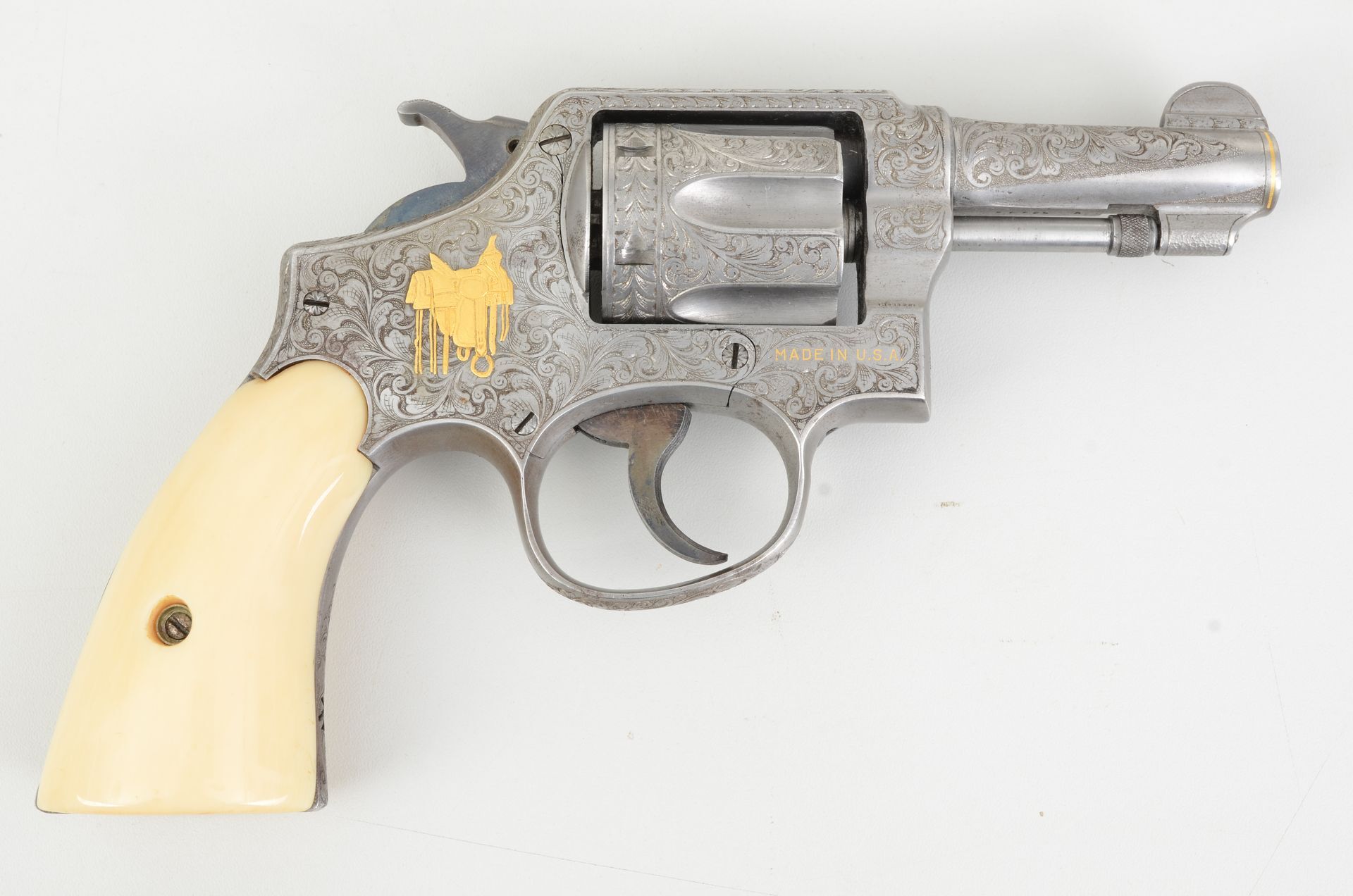 Smith & Wesson 38-200 Revolver - Customised, Engraved, Ivory Grips