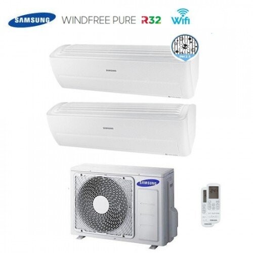 CLIMATIZZATORE CONDIZIONATORE SAMSUNG INVERTER DUAL SPLIT WINDFREE PURE R-32 9000+9000 CON AJ040NCJ WI-FI 9+9 A+++/A++