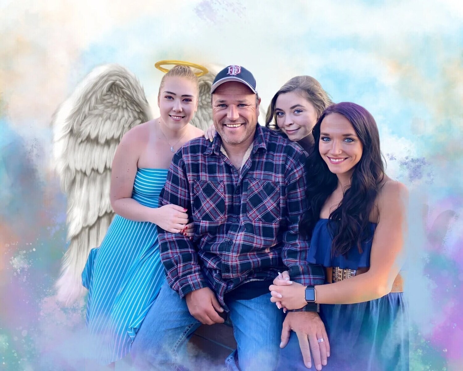 Family portrait, angel wings for a deceased loved one