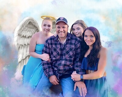 Family portrait, angel wings for a deceased loved one