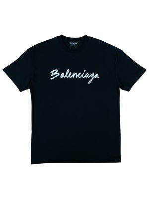 Balenciaga Logo Print Cotton Crew Neck T shirt