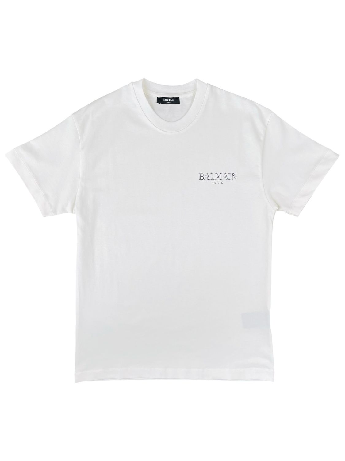 Balmain Logo Embossed White T shirt