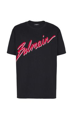 Balmain Logo Print Red Logo T shirt