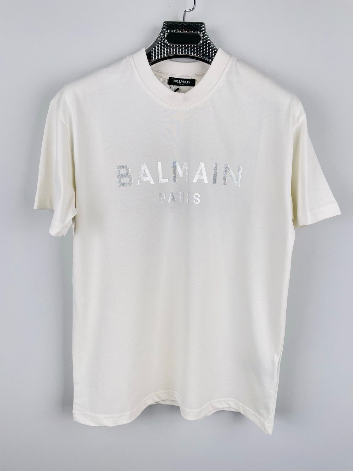 Balmain Logo Print Cotton White T shirt