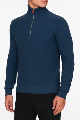 Kiton Half Zipper Navy Blue Knit Sweater