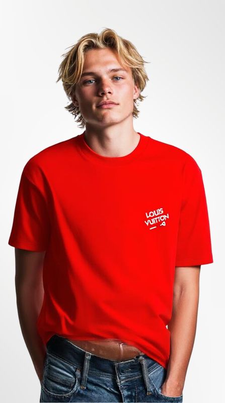 Louis Vuitton Logo Embroidered Red T shirt