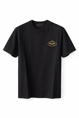 Prada Gold Logo Embroidered T shirt