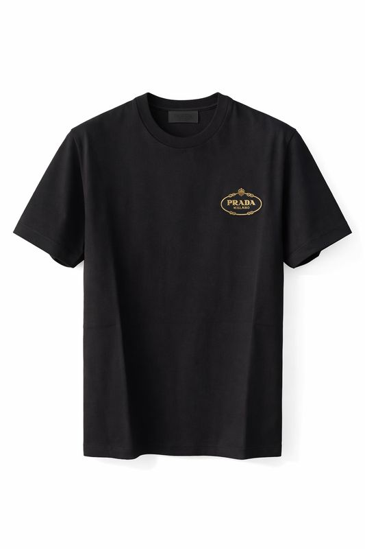 Prada Gold Logo Embroidered T shirt