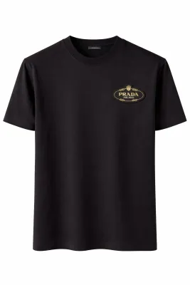 Prada black tshirt men with oval logo high-end designer t-shirts luxury cotton outfit