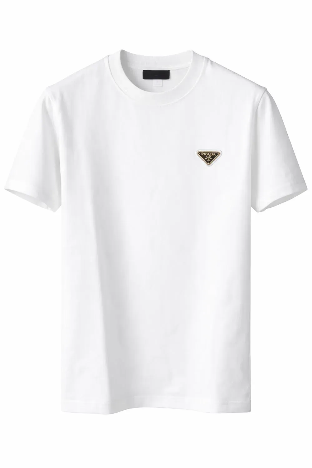 White Prada triangle logo cotton t-shirt for men minimalist luxury designer short sleeve