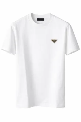 White Prada triangle logo cotton t-shirt for men minimalist luxury designer short sleeve