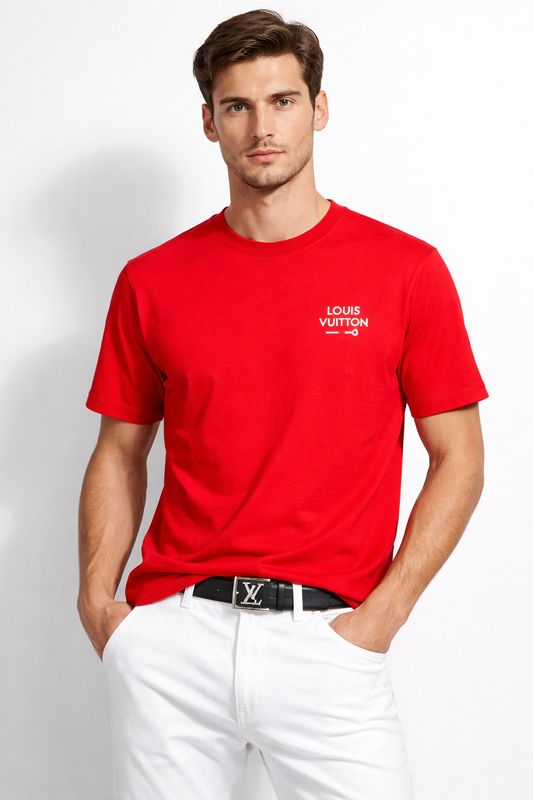 Louis Vuitton Logo Embroidered Red T shirt