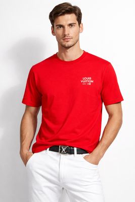 Louis Vuitton Logo Embroidered Red T shirt