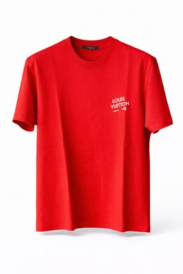 Louis Vuitton Logo Embroidered Red T shirt