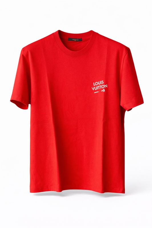 Louis Vuitton Logo Embroidered Red T shirt