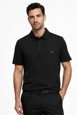 Valentino black polo shirt men model straight pose front view