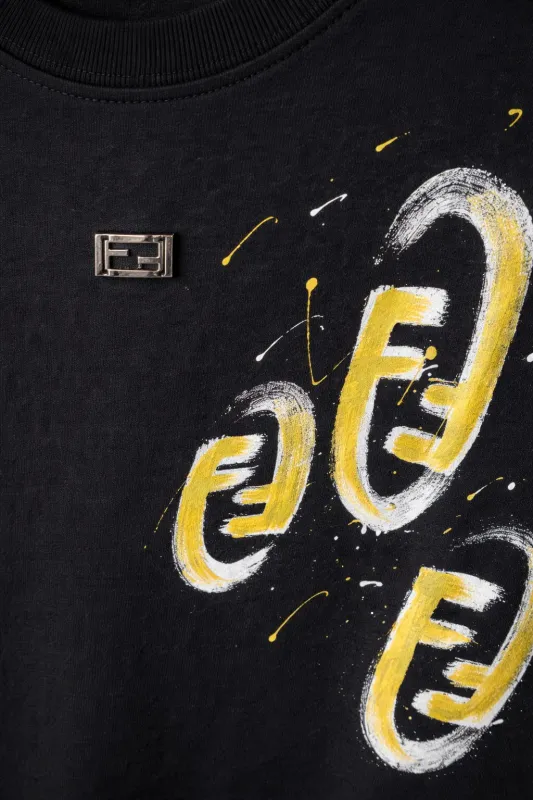 Fendi FF logo t shirt close up black mens t shirts designer premium metal logo detail