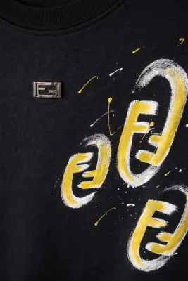 Fendi FF logo t shirt close up black mens t shirts designer premium metal logo detail