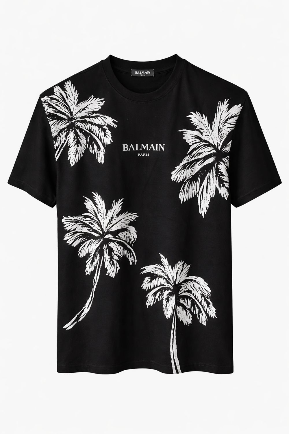 Balmain Logo Flower Crew Neck T shirt