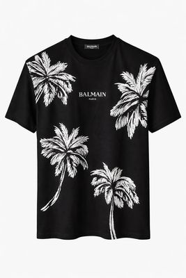 Balmain Logo Flower Crew Neck T shirt