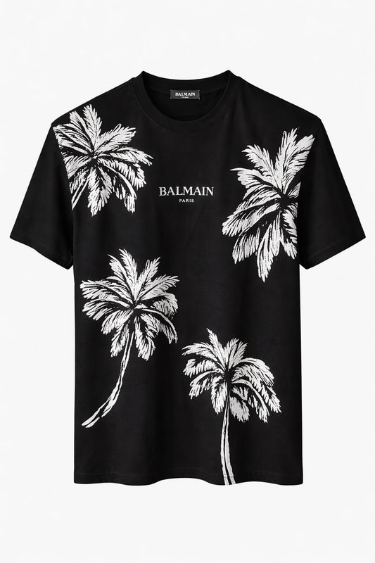 Balmain Logo Flower Crew Neck T shirt