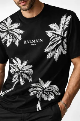 Men's designer shirts Balmain black palm print luxury tee shirts men tropical style