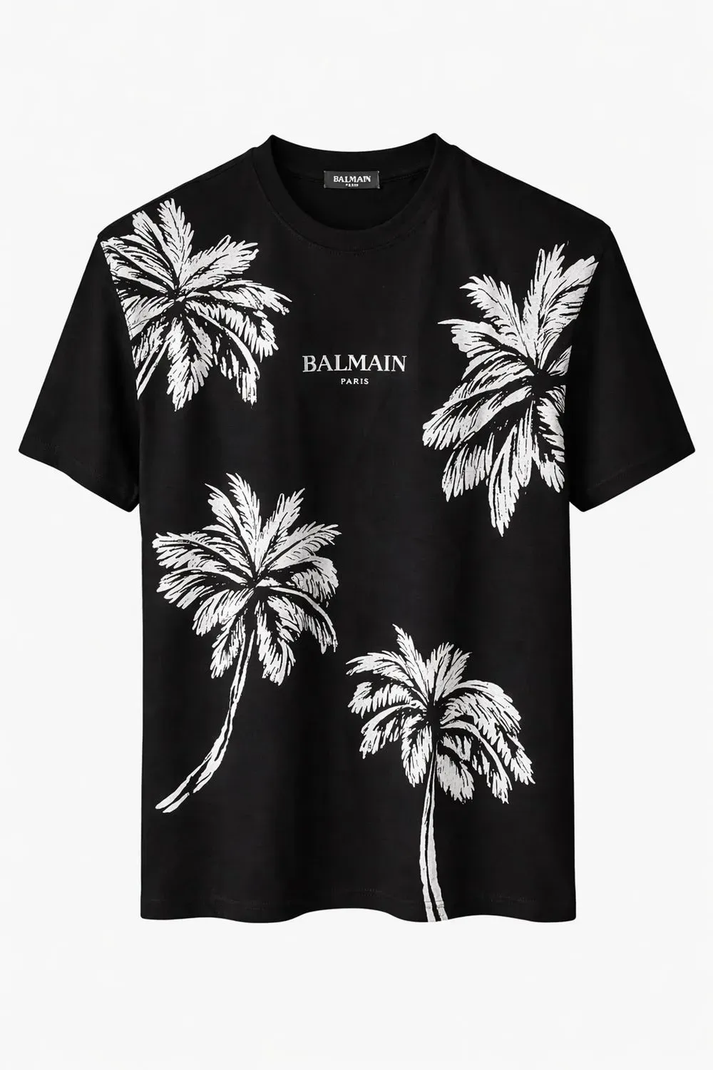 Balmain black palm print t shirt mens designer summer luxury tropical style