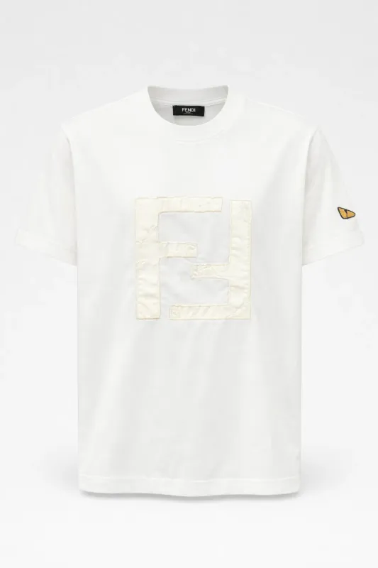 Fendi white logo patch t-shirt men's short sleeve designer cotton tee luxury style designer tee white mens