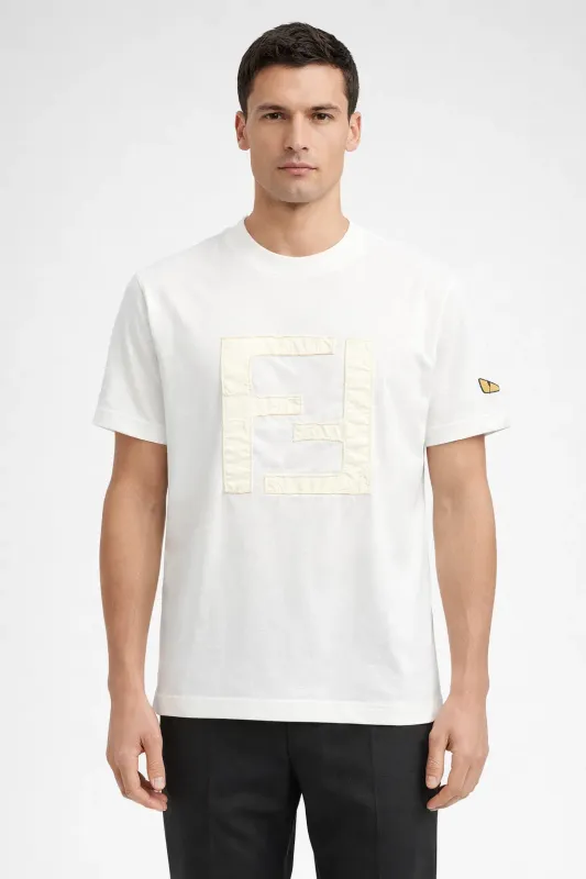 Designer mens white logo t-shirt model front view luxury fashion casual outfit style designer white tees