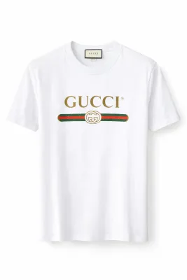Gucci white logo stripe t shirt men front catalog studio view