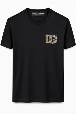 Dolce &amp; Gabbana black designer t shirt with DG eagle embroidered logo luxury menswear fashion

