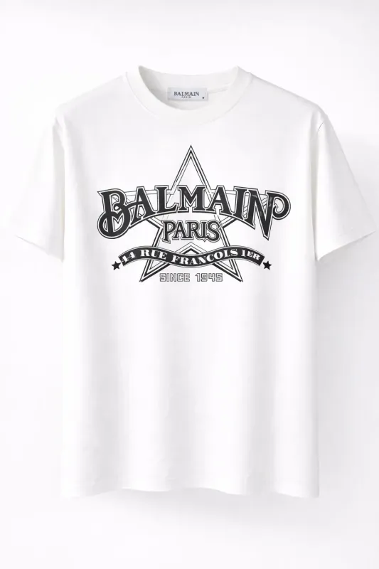 Balmain white t shirts men luxury designer shirts white logo print premium cotton tee